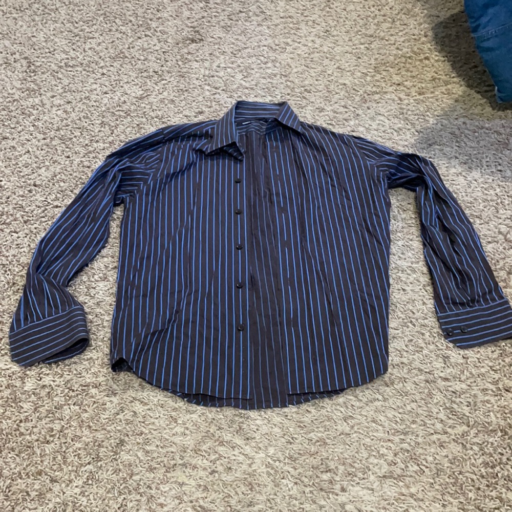 Express Men's Modern Fit Button Down Brown Striped Dress Shirt